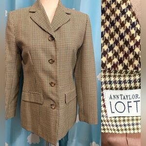 Vintage Loft Ann Taylor tan houndstooth blazer- 4P